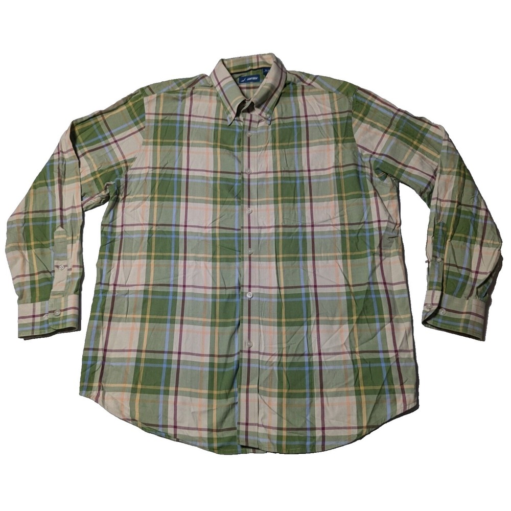 JANTZEN Men Size XL Green‎ Plaid Cotton Long Sleeve Button-Up Shirt